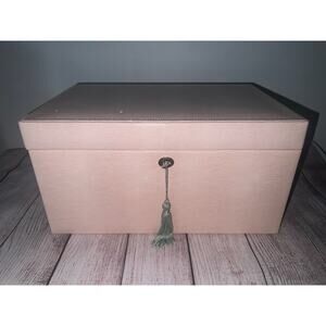 Pottery Barn Pink Wolf McKenna Extra Large Jewelry Box Faux Pebbled Leather Rare